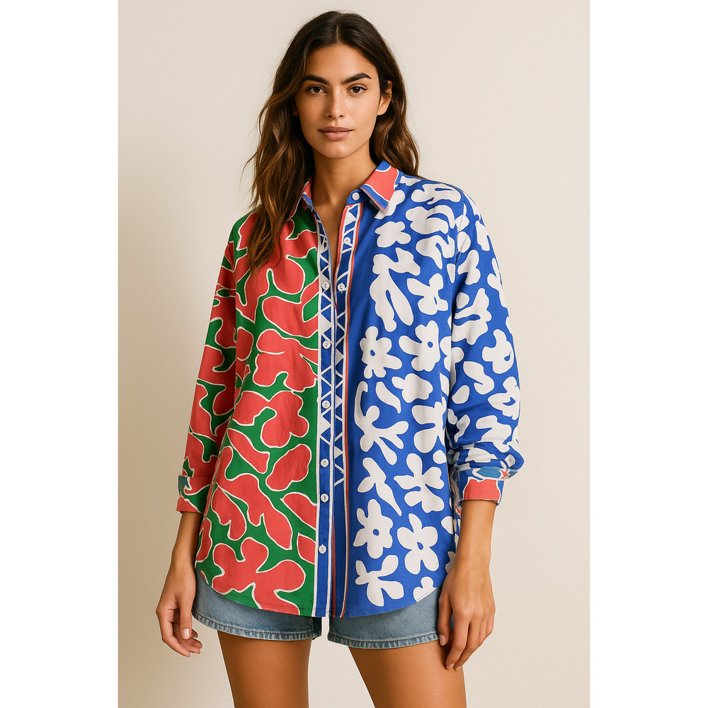 By Anthropologie Oversized Colorblock Floral Button Down Shirt Size S